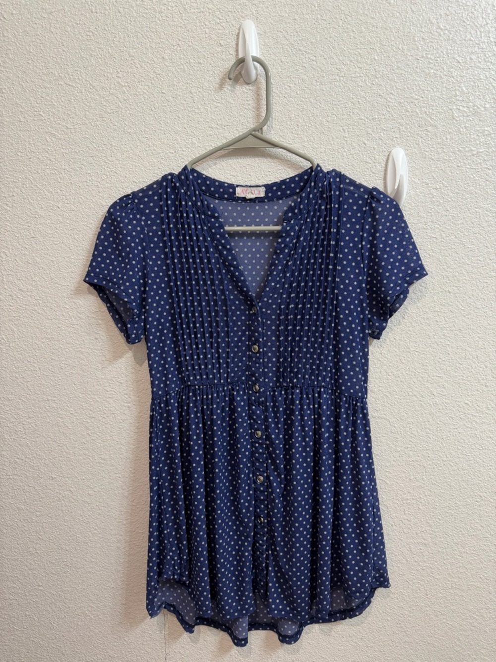 a'gaci Navy with White Dot Button-Front Top